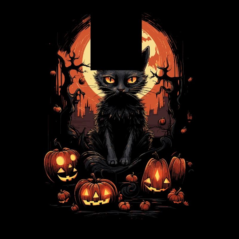 Chat noir effrayant avec des citrouilles Halloween