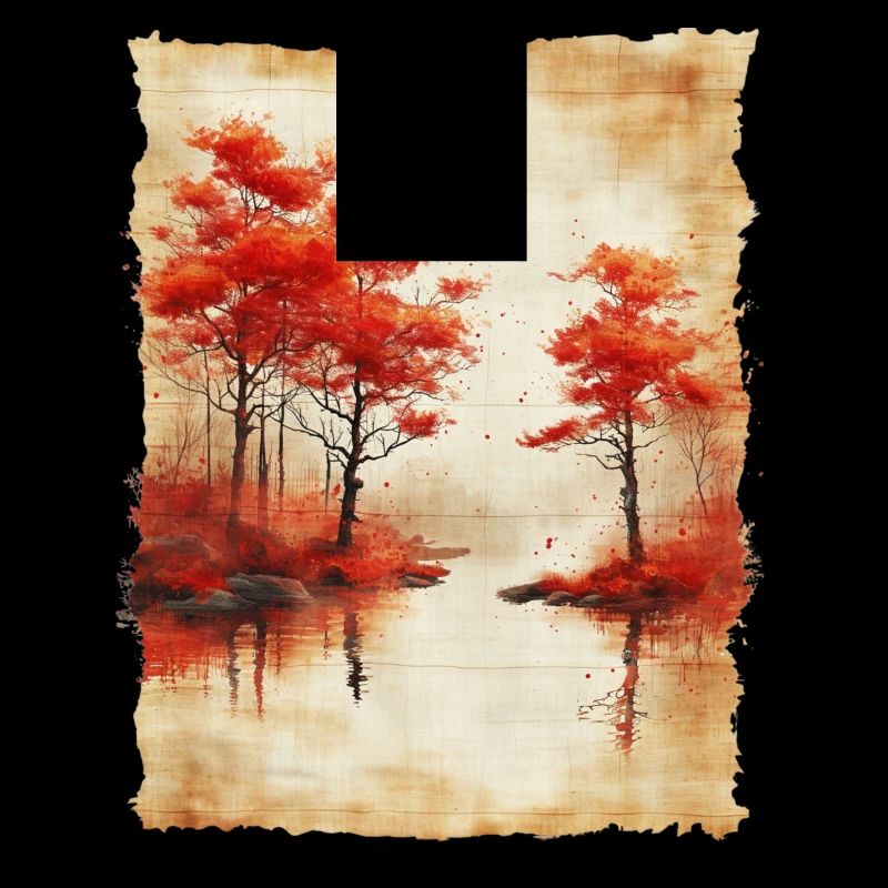 Classic Scenery Papyrus Scroll Onsen Japanese