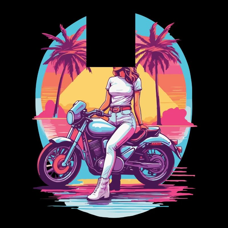 Retro Synthwave Biker Motorcycle Design
