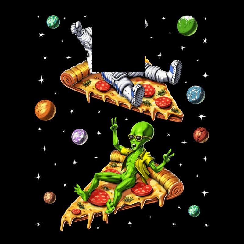 Astronaute Et Alien Équitation Pizza