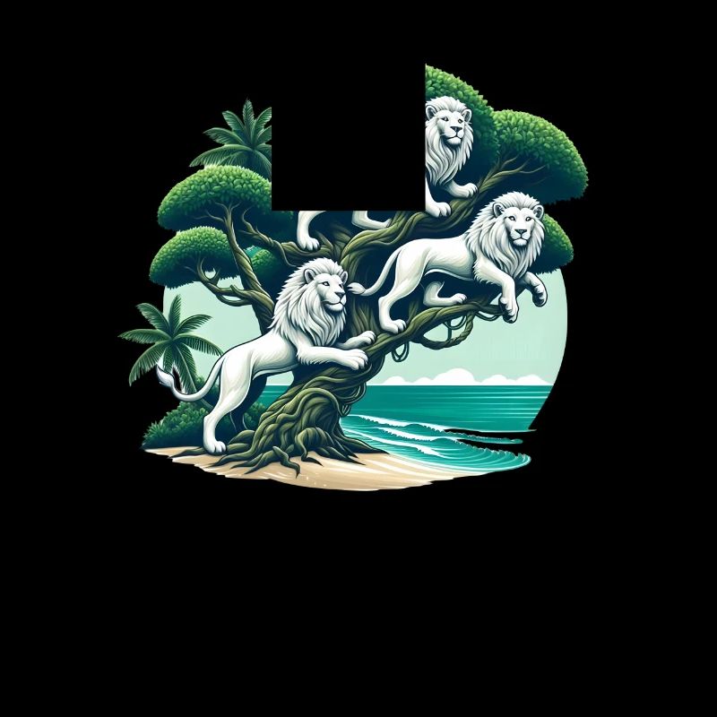 Three white lions on tree
