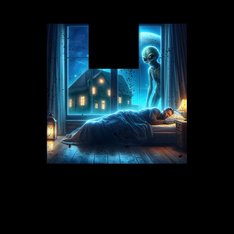 Alien observes sleeping human