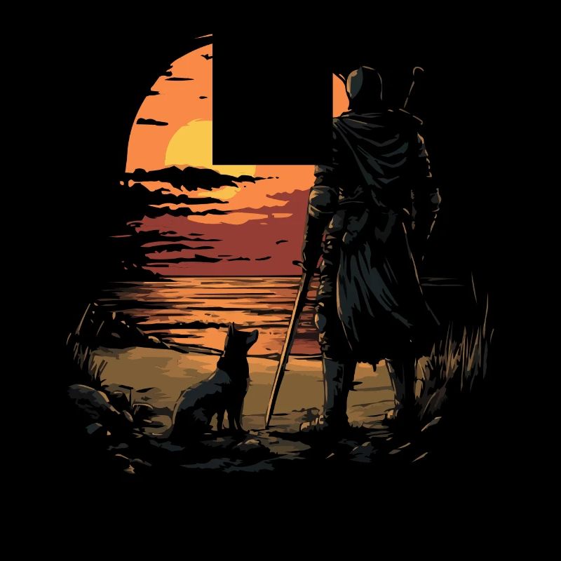 Evening walk on the beach with dog and