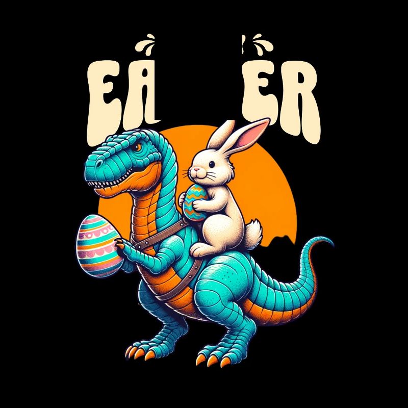 Easter Bunny Riding Dinosaur with Easter Egg