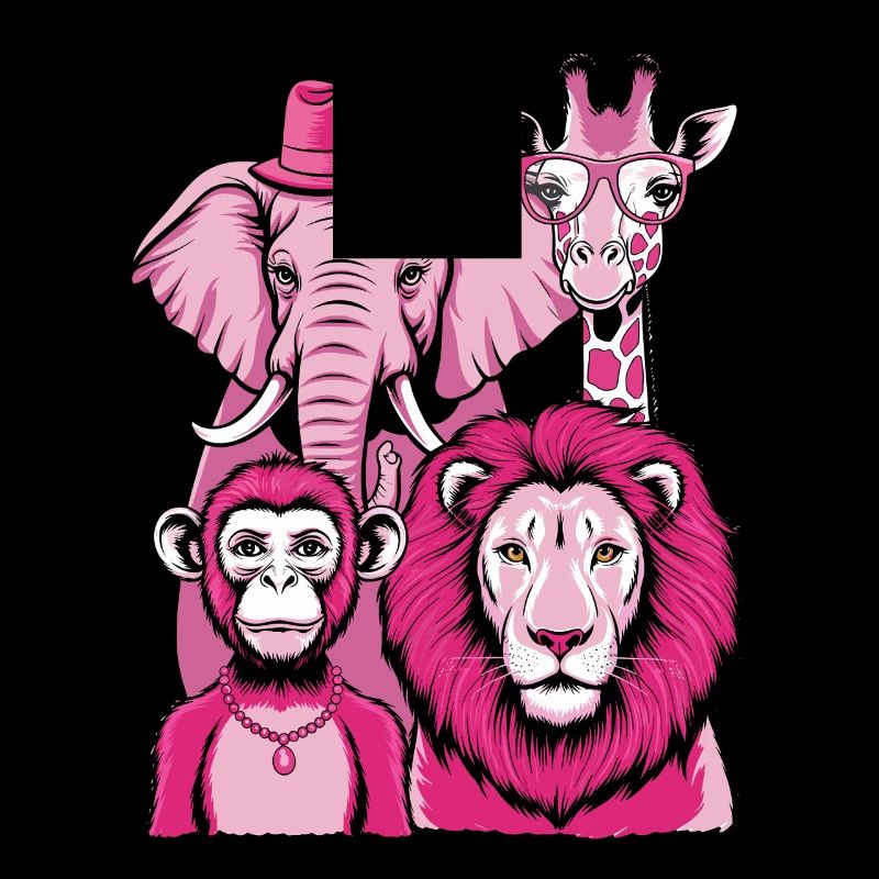 Elefant Affe Löwe Giraffe in Rosa Look mit Stil