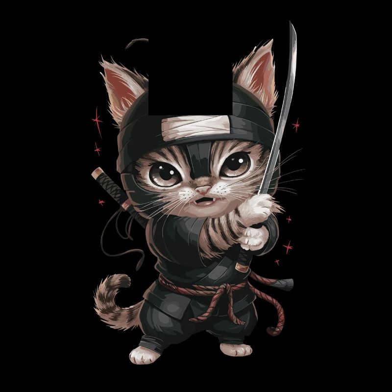 Ninja Cat With Sword In Action – Cute