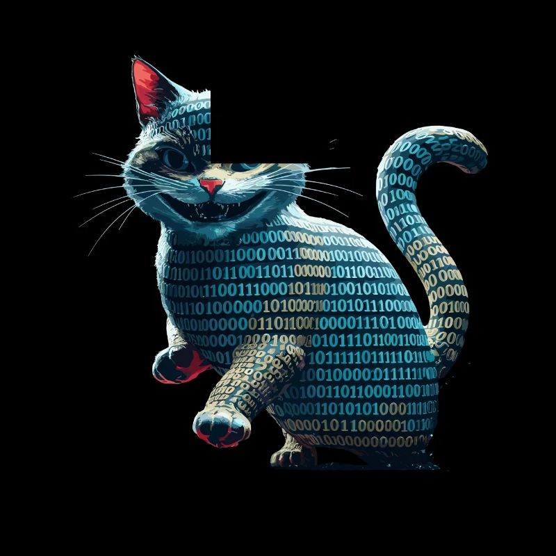 Tech-Katze mit Binärcode für Programmierer und