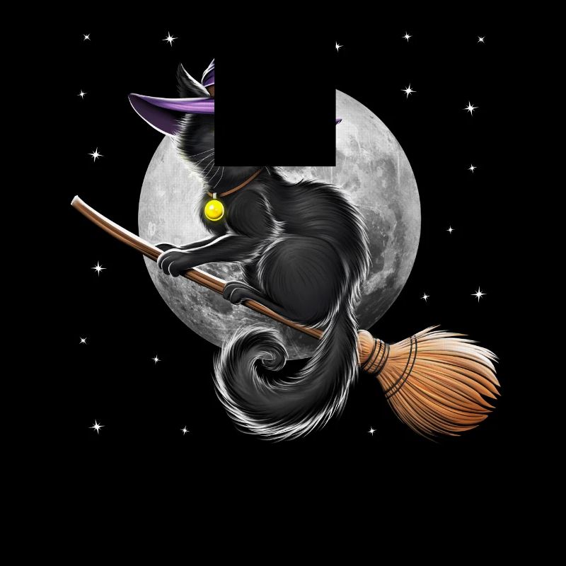 Cat Witch Riding Broom