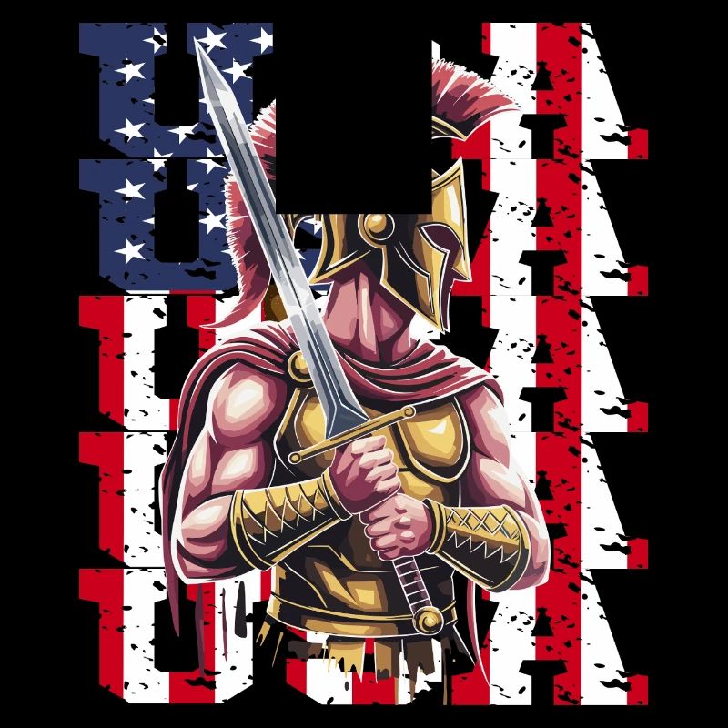 Guerrier spartiate des États-Unis avec épée devant le drapeau