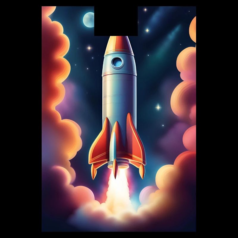 Rocket ship flying to space