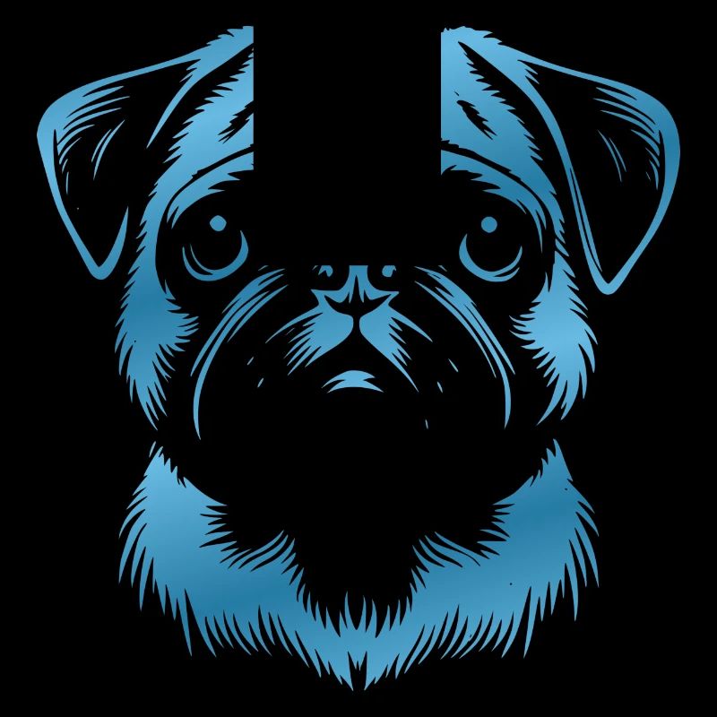 Pug, Dog Head, Drawing Blue