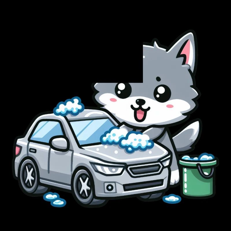 Cute wolf washes car