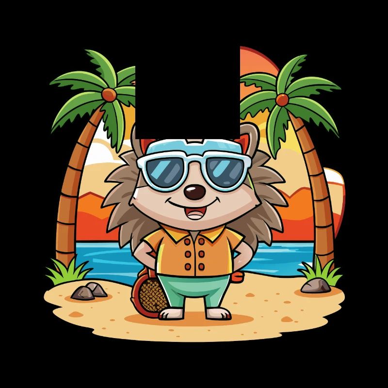 Hérisson Drôle Dessin Animé Plage De Plage Lunettes De Soleil