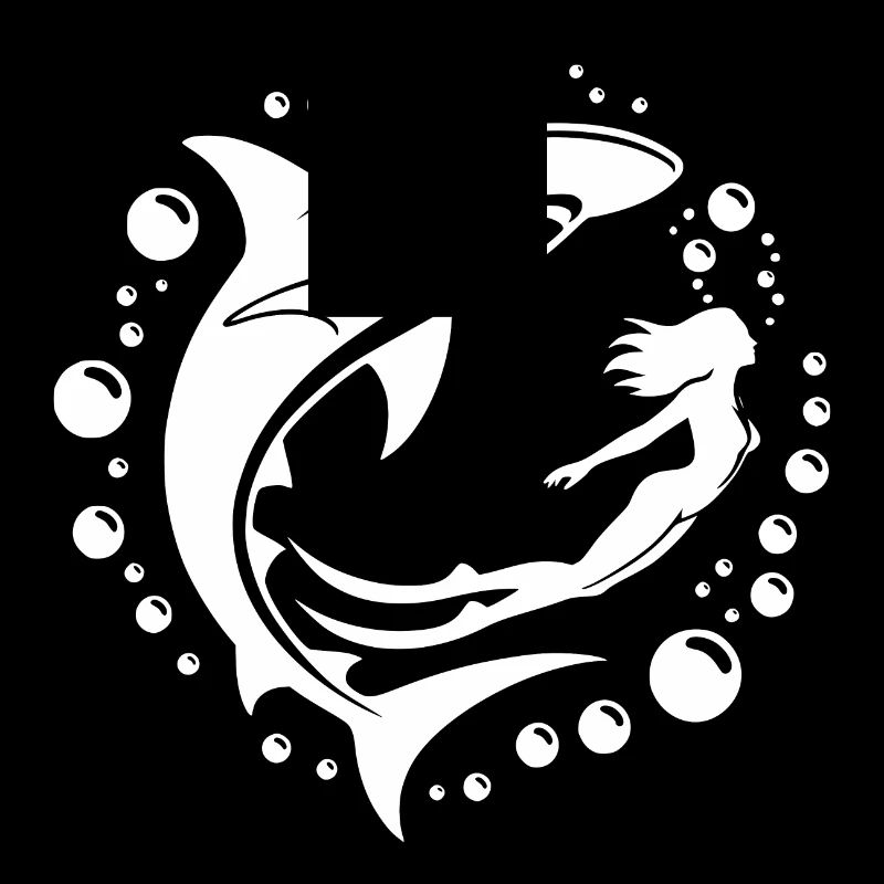 Hammerhead shark and diver dancing underwater