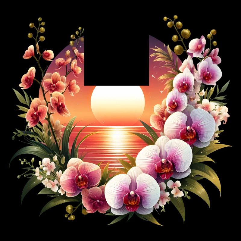 Coucher de soleil sur les orchidées