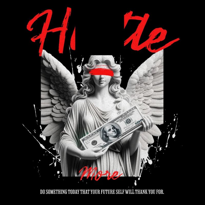 Hustle More Engelstatue mit Dollarscheinen
