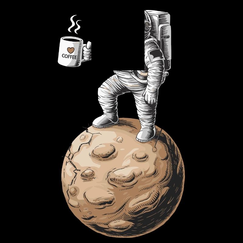 Retro Astronaut Drinking Coffee Planet