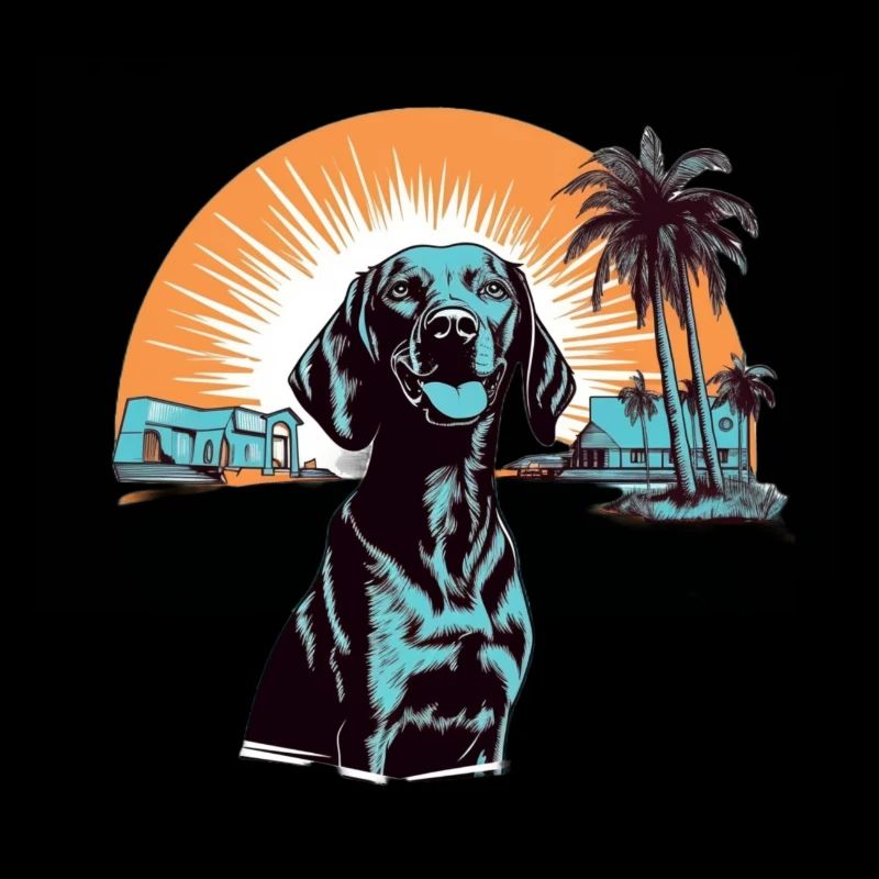 Labrador sur la plage avec coucher de soleil