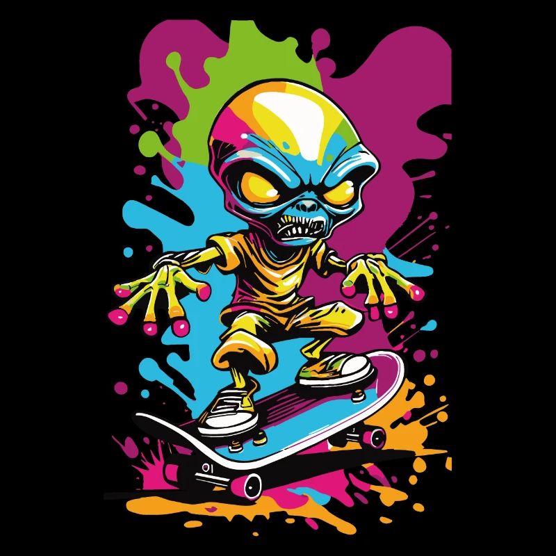 Alien sur Skateboard Illustration de graffiti coloré