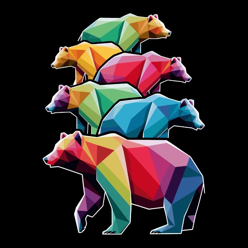 Bunte Low Poly Bären in Regenbogenfarben