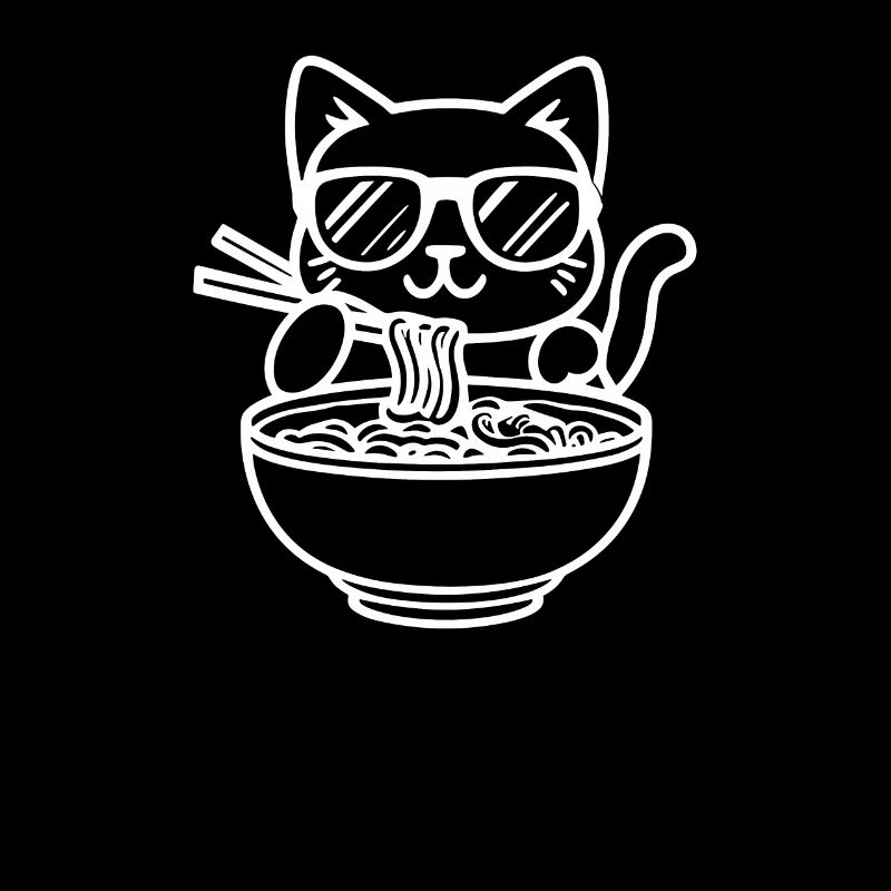 Chat avec des lunettes de soleil mangeant des nouilles