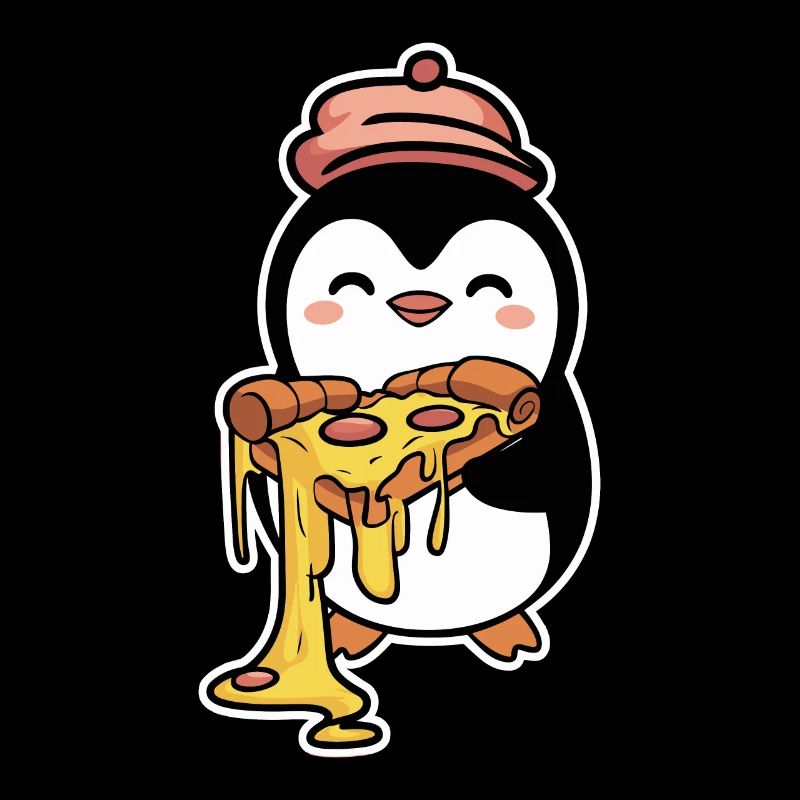 Penguin with pizza illustration design
