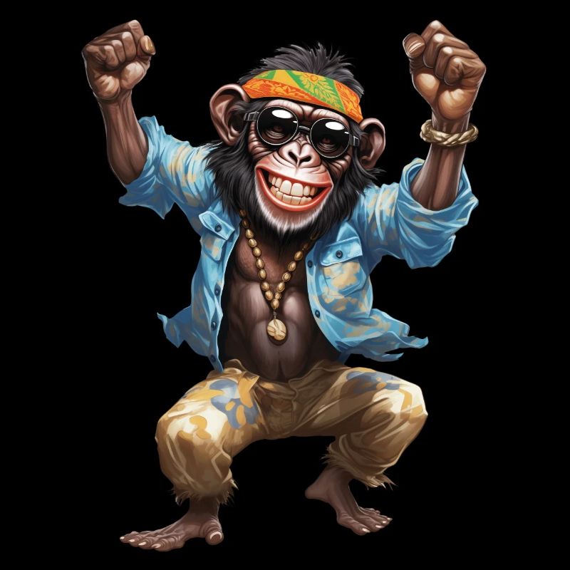 crazy hippie chimpanzee monkey with sunglasses
