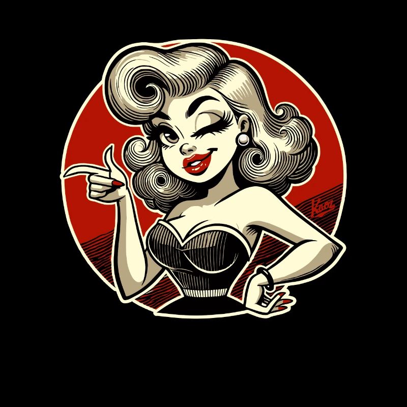 Blonde rétro avec clin d’œil et bouton-pression