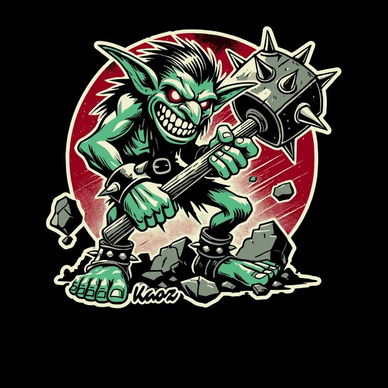 Fieser Goblin mit großem Hammer