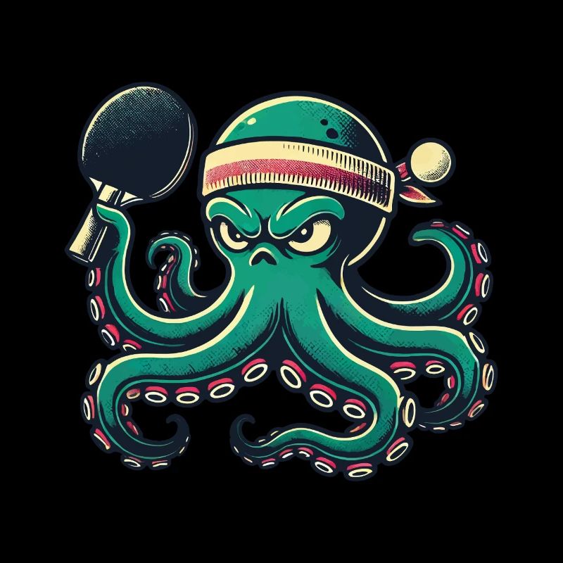 Funny Table Tennis Octopus Cartoon With Racket