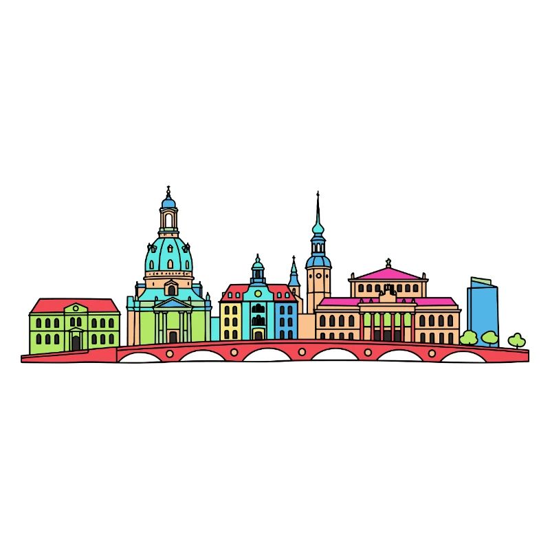 Dresdener Stadtskyline Frauenkirche Linienkunst