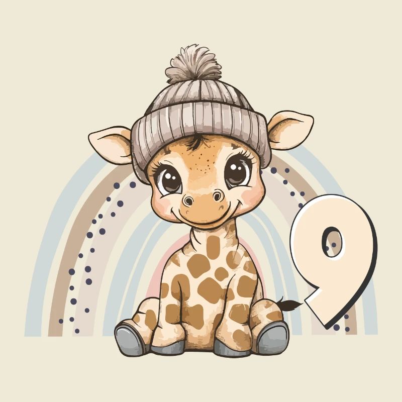 9. Geburtstag Giraffe Regenbogen Süß Niedlich