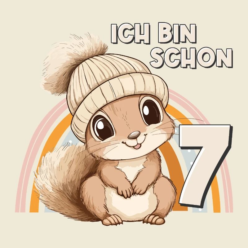 7. Geburtstag Eichhörnchen Regenbogen Süß Niedlich