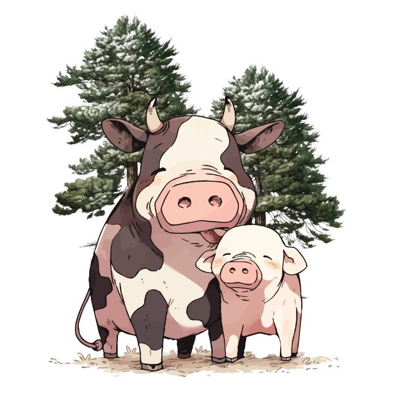 Amis Amitié Vache Cochon Animaux Ensemble