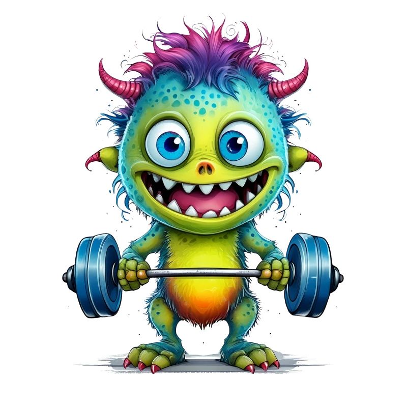 Ein niedliches Monster mit einer Hantel