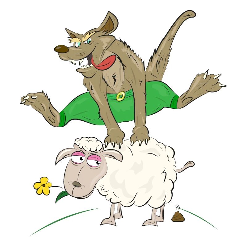 Wolf springt über das Schaf - Wolf mit Schaf