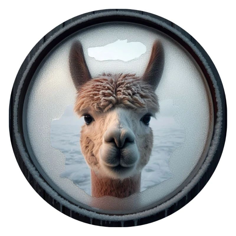 Alpaca looking through a window