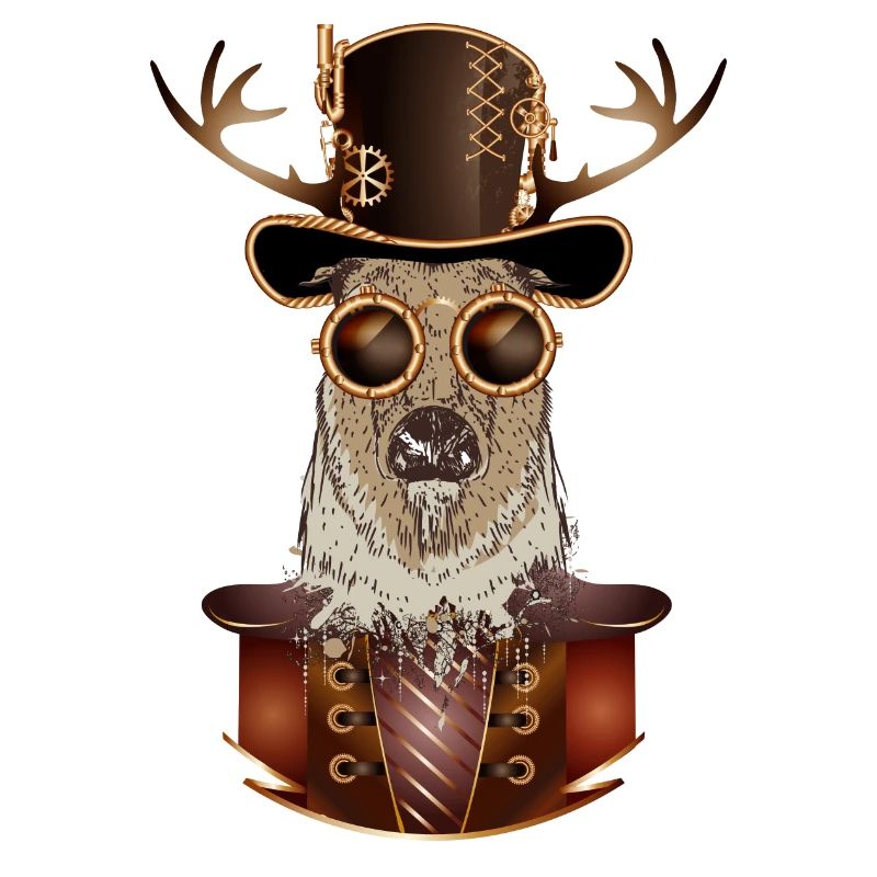Steampunk deer with cylinder hat and glasses