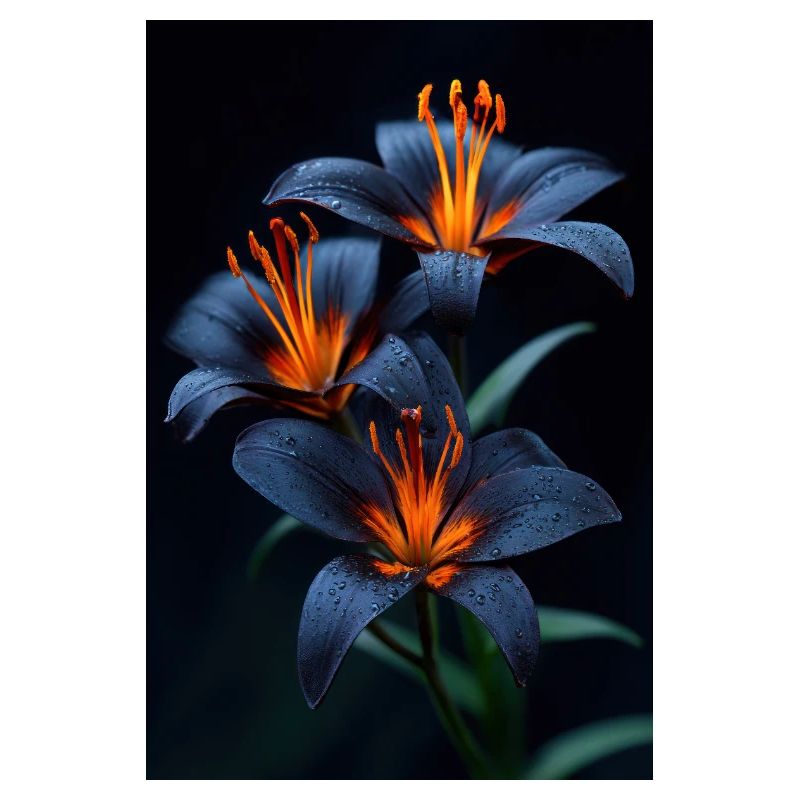 Lys bleus avec floraison nocturne centrale orange