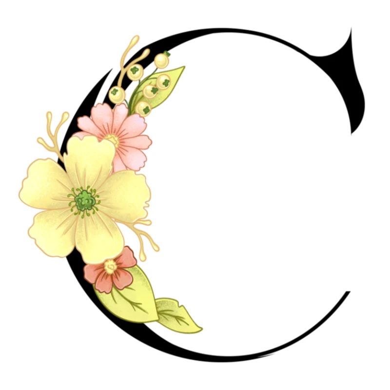 Eleganter Buchstabe 'C' mit Blumen