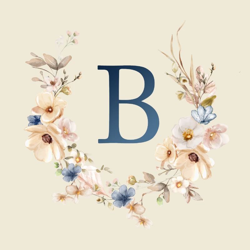 B Monogram, Floral, Boho