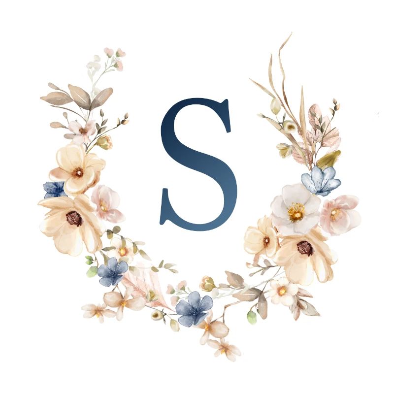 S monogramme, Floral, Boho