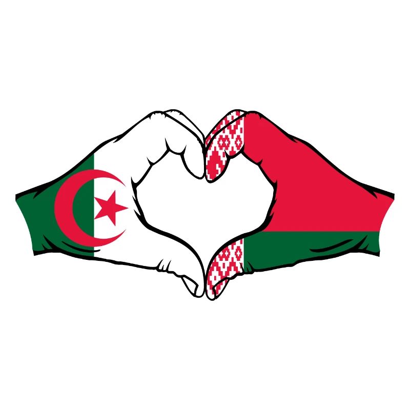 Algérie Biélorussie Drapeau Mains Coeur Forme