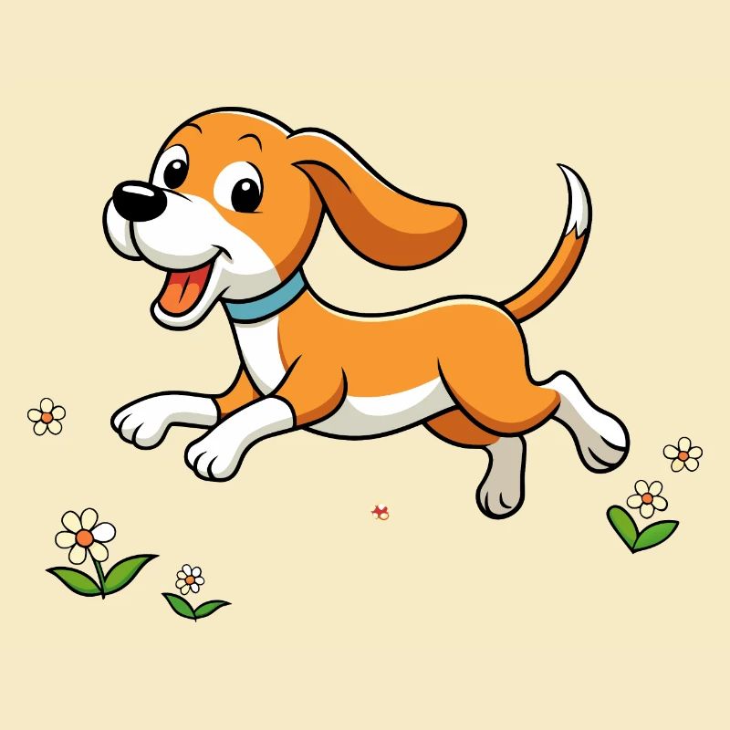 Beagle joyeux courant dans le champ