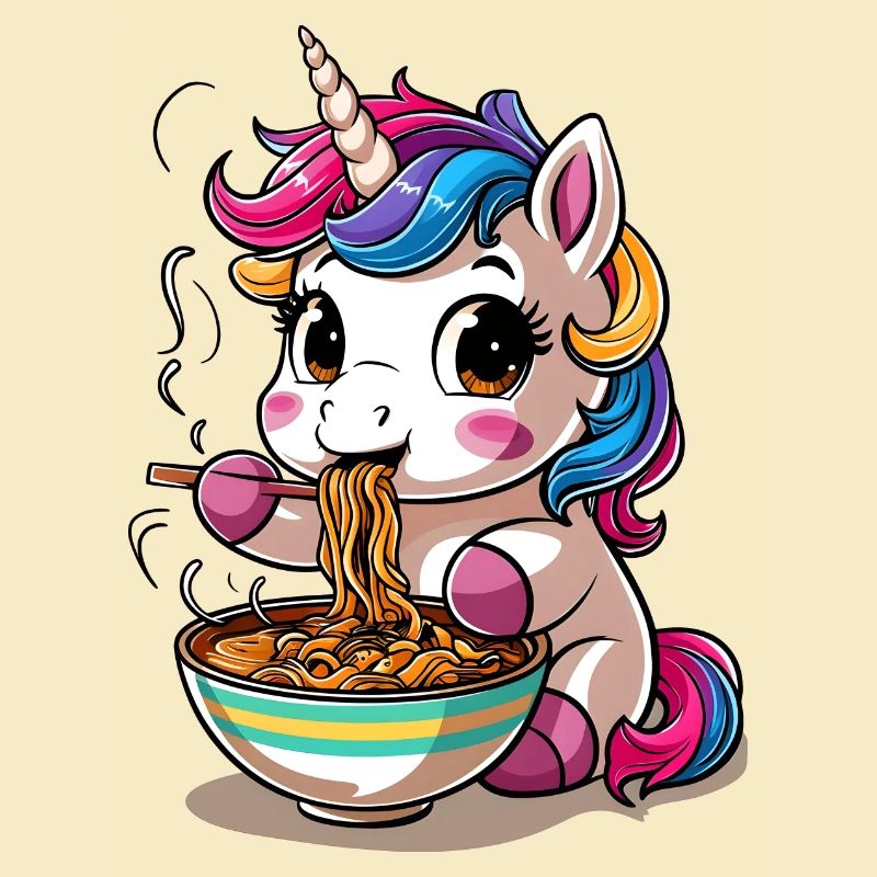 Süßes Einhorn isst Ramen