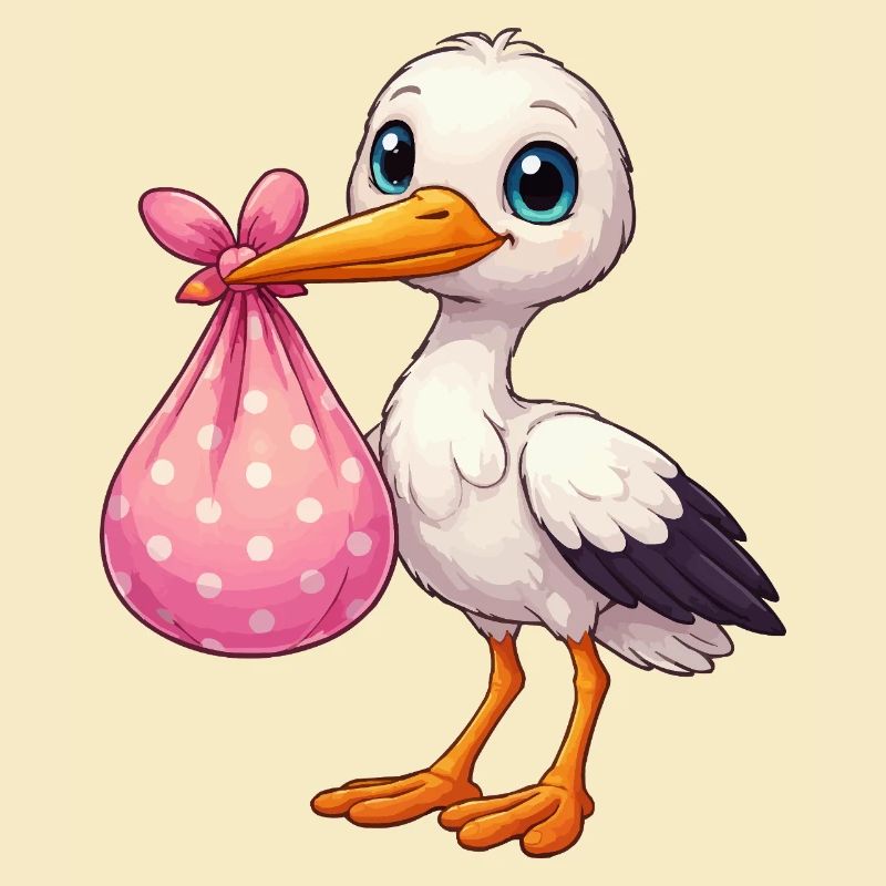 Cuddly pelican with pink bundle