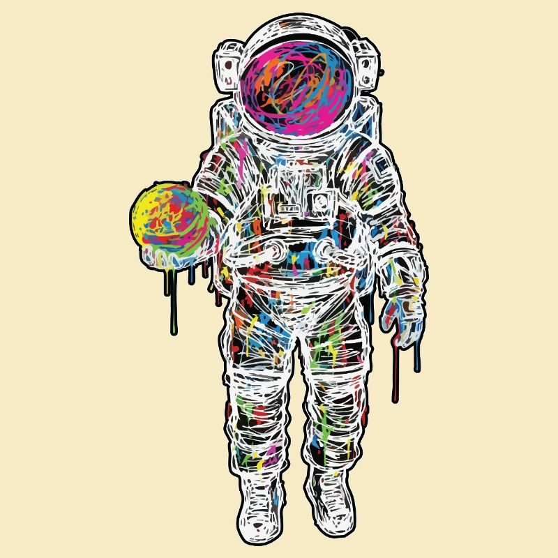 Space Astronaut Scribble Painting Planet