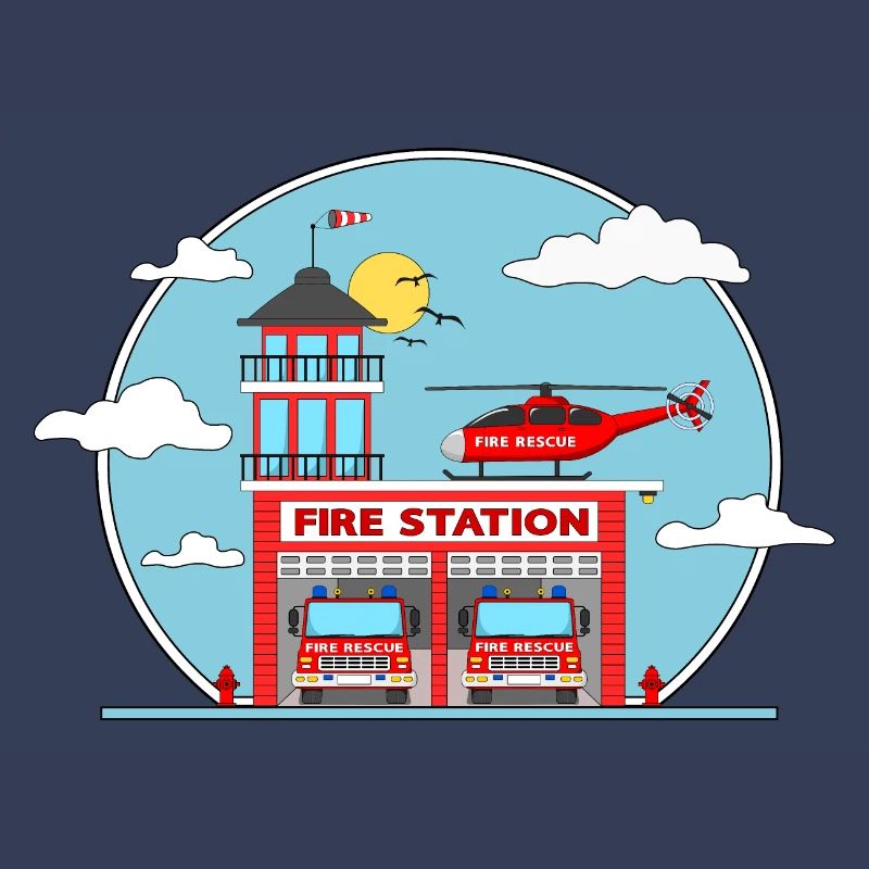 Fire Station with Helicopter and Fire Engine