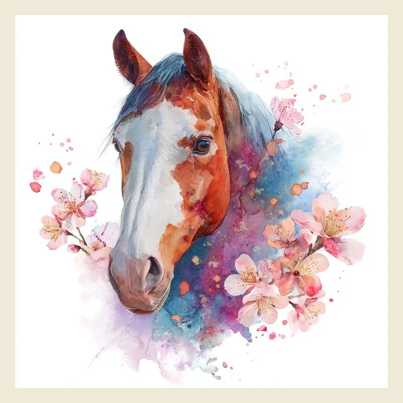 Aquarellpferd mit Kirschblüten