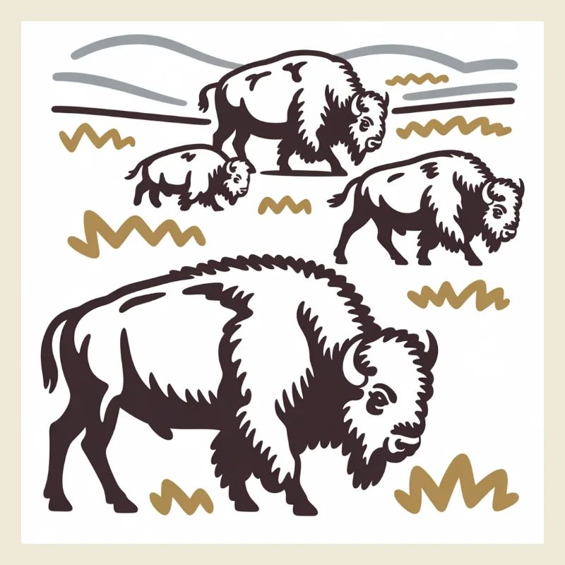 Troupeau de bisons sur la steppe